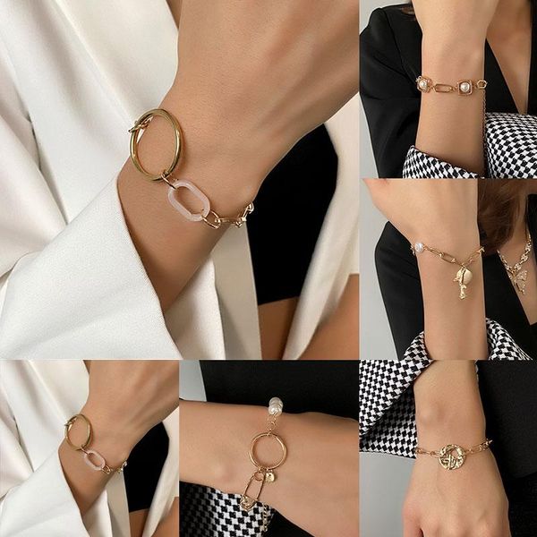 

link, chain vintage pearl bracelet for women korean female flower bangles 2021 charms fashion couple jewelry, Black