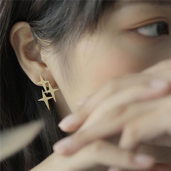 

trendy simple gold silver color metal hollow cross star cute stud earrings for women party fashion jewelry gifts, Golden;silver