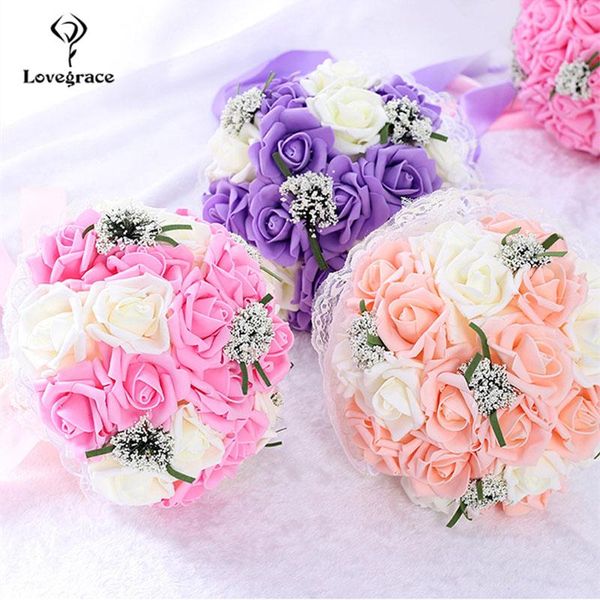 

wedding flowers lovegrace bride flower bouquet artificial pe rose fake handmade holding romantic mariage colorful