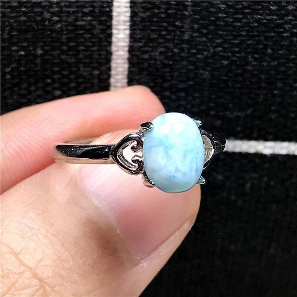 

cluster rings real natural blue larimar beads ring jewelry for woman lady man crystal silver 8x6mm oval gemstone adjustable, Golden;silver