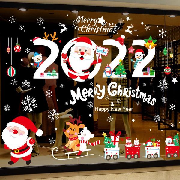 

wall stickers [shijuekongjian] 2022 chirstmas glass diy santa claus train decals for living room window year home decoration