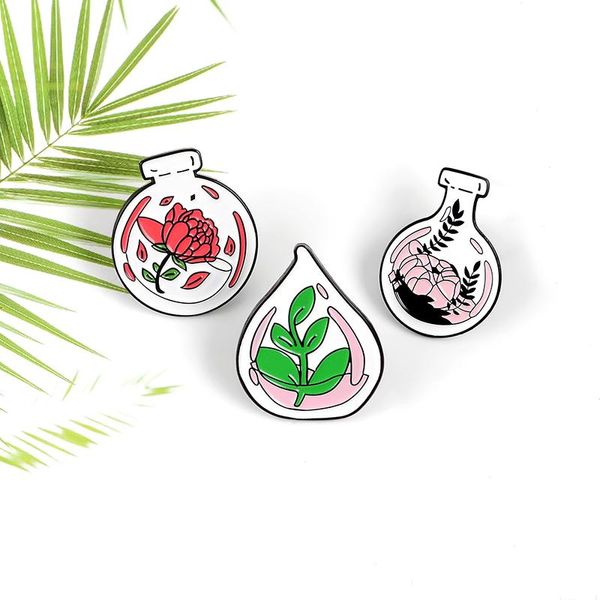 Spille, spille Piante in vaso Spille smaltate Micro Paesaggio Fiore Bottiglia di vetro Risvolto Zaino Pin Distintivo personalizzato Gioielli Regalo Amici