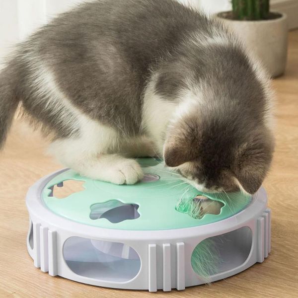 

electric game spinning turntable toy low noise feather led cat interactive playing relieve boredom supplies toys