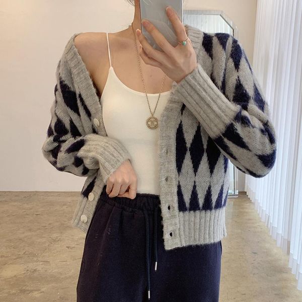 

women's knits & tees korean fashion patchwork colorblock knitted sweater v neck slim long sleeve female clothing 2021 style spring x734, White