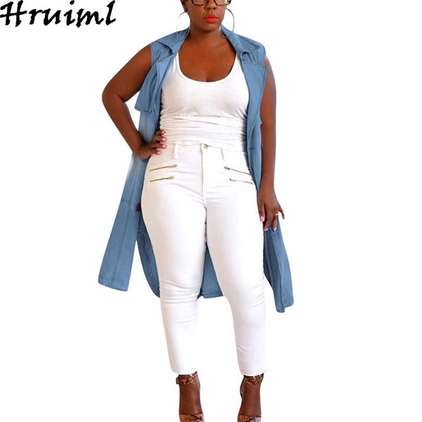 

fashion long denim jacket women sleeveless turn-down collar female coat casual womens fall jackets plus size sashes ladies 210513, Black;brown