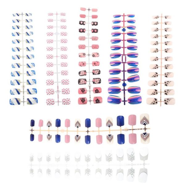

false nails 144pcs full cover nail patches manicure diy colored artificial tips, Red;gold