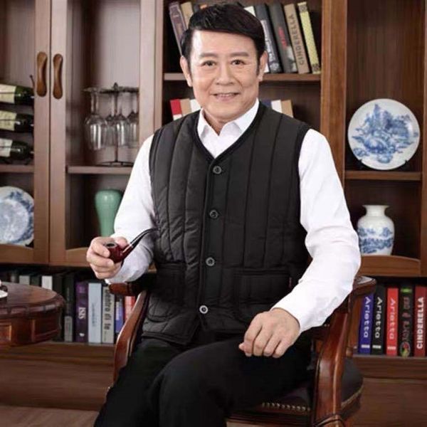 

c16 middle aged and old warm men' tank ' cotton vest with plush and thickened leisure shoulder cotton warm vest for men, White;black