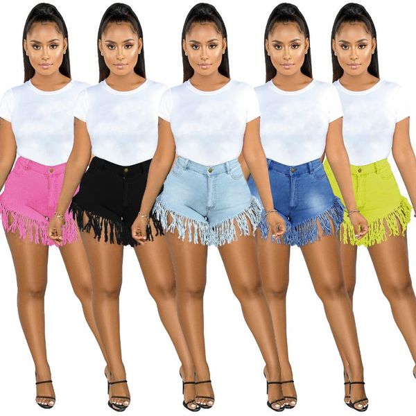 

women's shorts black high waist for women summer plus size fashion skinny tassel denim woman mini booty short jeans feminino, White;black