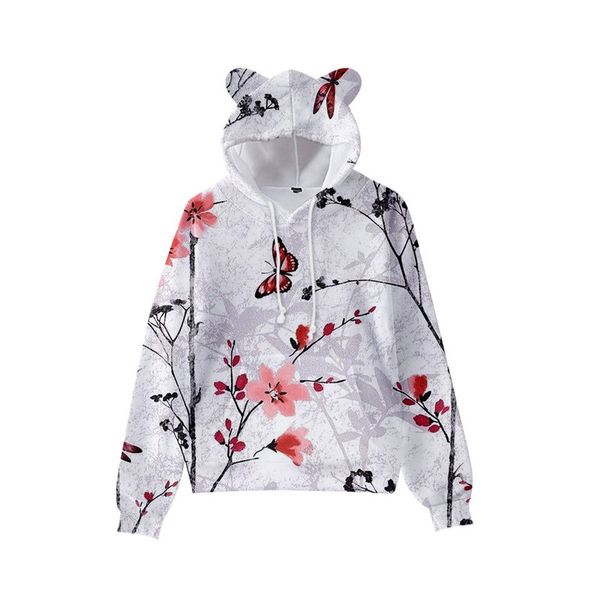 

pink winter plum print cute boy girl clothes hooded 3d printed hooded sweater autumn early winter ears hooded pullover, Black