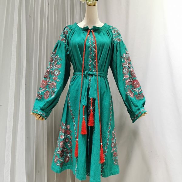 

dresses fall women long sleeve midi tunic retro floral embroidery es vestido boho holiday casual beach robe e2b1, Black;gray