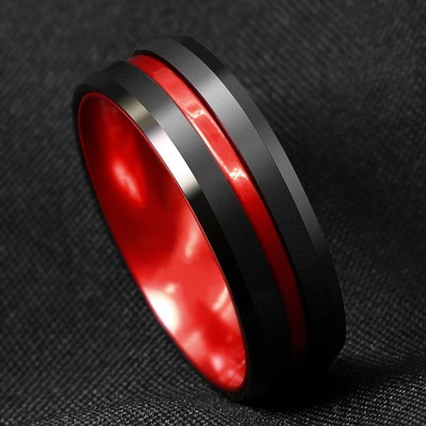 

wedding rings fdlk 8mm black carbide stainless steel thin red line band ring men's jewelry, Slivery;golden