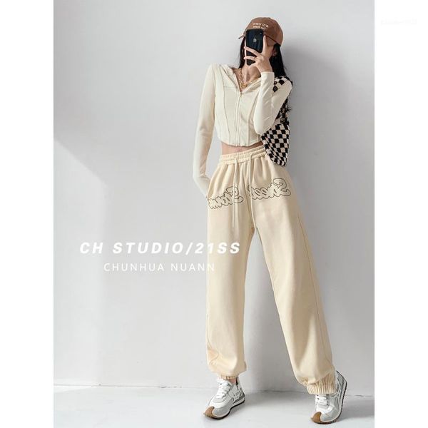 

women's pants & capris sweatpants street letter embroidered loose hip hop girl guard casual drawstring, Black;white