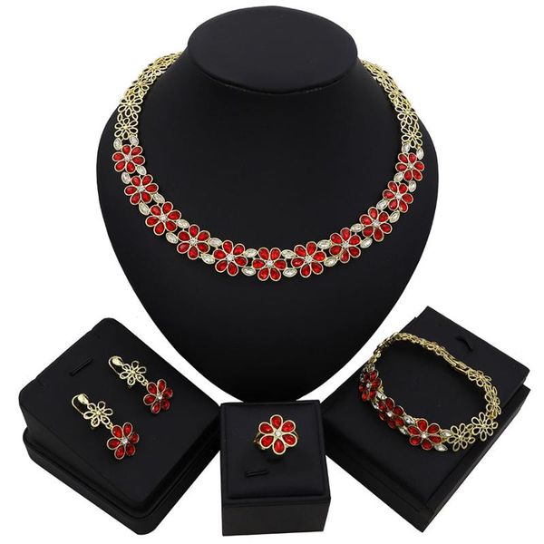 

earrings & necklace tsround elegant red flower cz earring set dubai african bridal jewelry sets for women, Silver