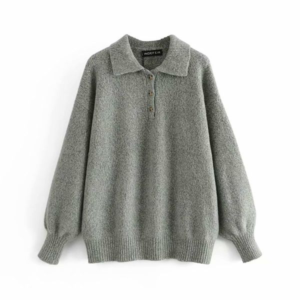 

casual woman grey loose turndown collar sweaters autumn winter fashion ladies soft thick pullover girls oversized knitwear 210515, White;black