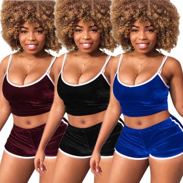 

women's tracksuits s-3xl summer women 2 piece suit fashion simple solid color halter sling and short two set wholesale drop, Gray