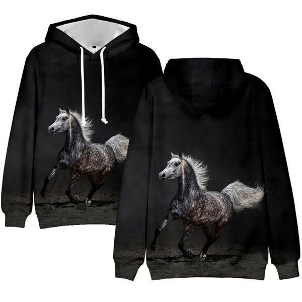 

men's hoodies & sweatshirts 3d printing horse hoodie men/women long sleeve sweatshirt equus caballus pullover harajuku casual street hi, Black