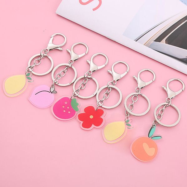 

cute cartoon keychain fruit pendant key chain car keyring handbag charm pig flower funny acrylic key ring holder women girl gift, Slivery;golden