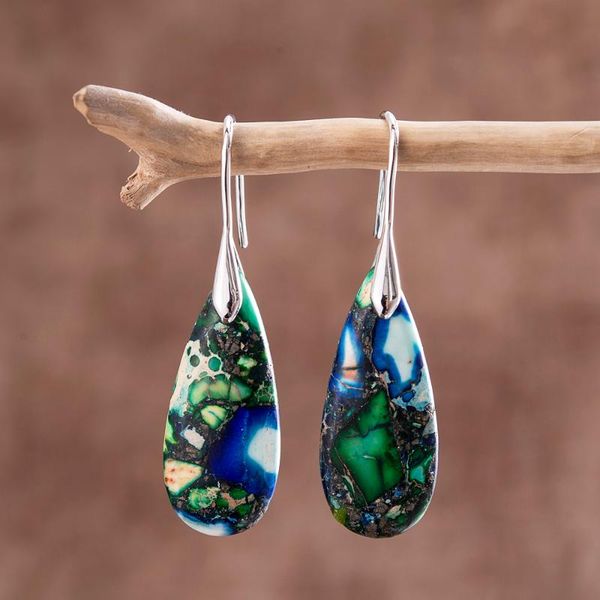 

dangle & chandelier green blue imperial stones hook teardrop earrings, Silver