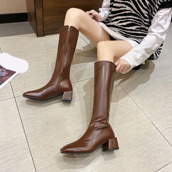 

boots women over knee shoes boots-women winter footwear zipper over-the-knee ladies 2021 high heel autumn rubber solid basic11, Black
