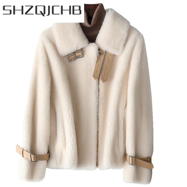 

women's fur & faux shzq sheep shearling real coat winter jacket women 100% wool coats and jackets clothes 2021 korean short 631, Black
