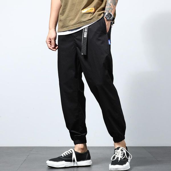 

men's pants ky-6892 spring summer sweatpants simple sport loose outdoor jogger youth casual stretch elastic waist tie feet trousers, Black