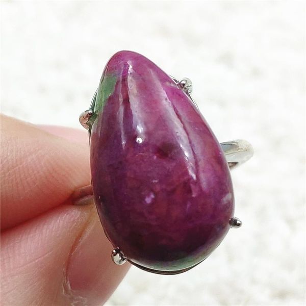 

cluster rings natural ruby zoisite red green adjustable ring gemstone 21x13mm rare 925 sterling silver water drop, Golden;silver