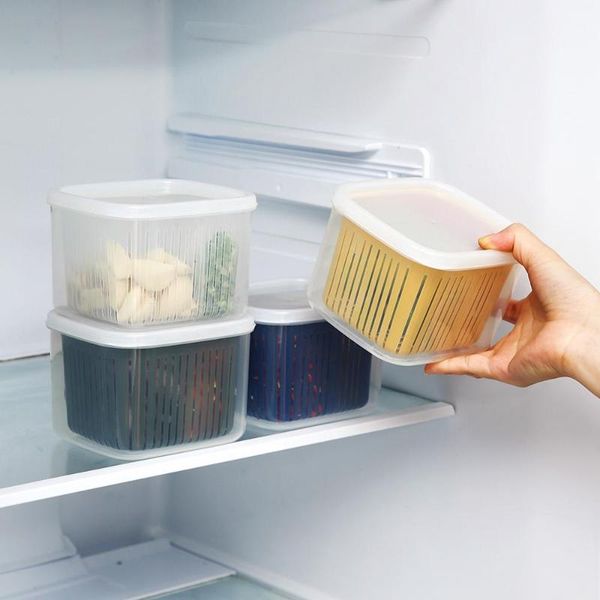 

storage bottles & jars 2 grids fresh-keeping box kitchen refrigerator fruit and vegetable draining boxes onion ginger garlic container