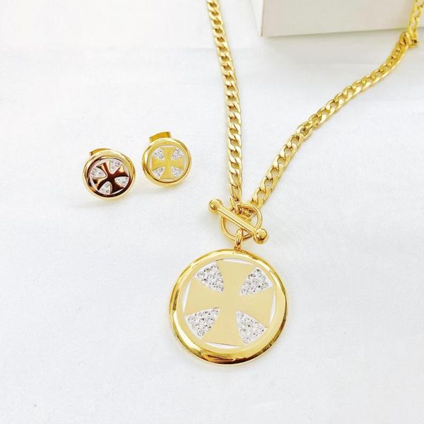 

earrings & necklace stainless steel four-leaf clover jewelry set design heart zircon tassel fashion trend, Silver