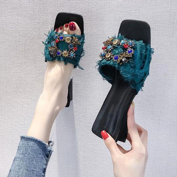 

slippers 2021 summer high heeled shoes for women open toe ladies sandals pumps wedding decorated rhinestone party, Black