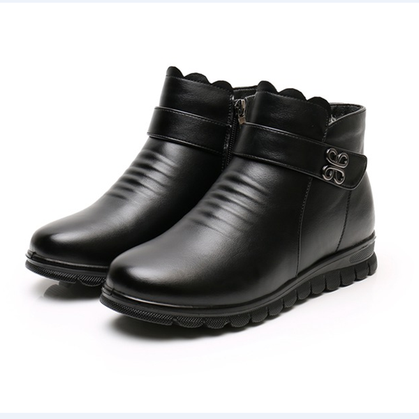 

boots women ankle winter genuine leather warm large size casual mother non-slip soft sole snow black