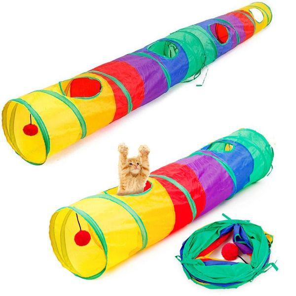 

foldable rainbow pet cat channel toy fun rolling tube 2 holes tunnel play ball kitten interactive playing for toys