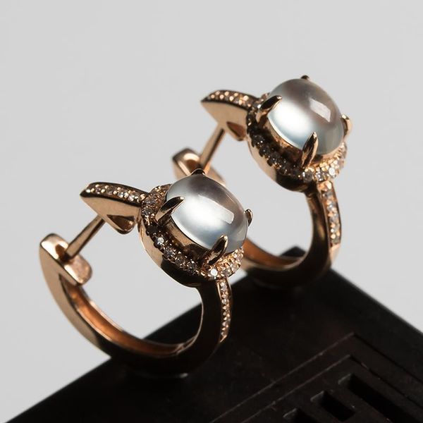

stud designer craftsmanship natural chalcedony inlaid diamond earrings light luxury noble charm women's brand silver jewelry, Golden;silver
