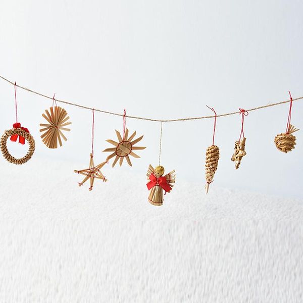 

christmas decorations year fashion wheat straw pine cone star angel charm decor set xmas pendant ornaments hanging decoration