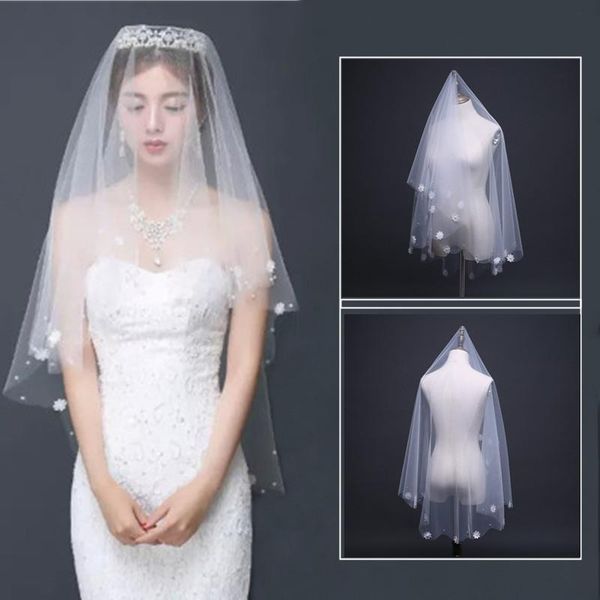 

bridal veils 1.5m fashion bride party wedding dress accesories flower pearl sticky beads lace hair veil, Black