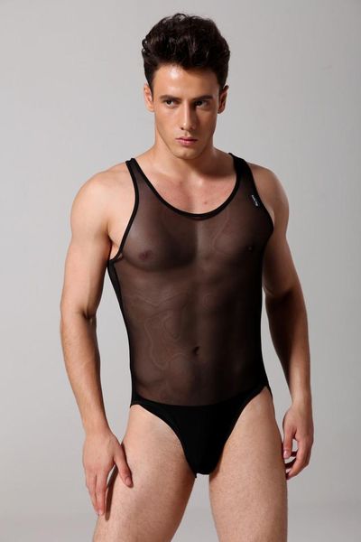 

men's body shapers men's gay underwear lingerie net yarn jumpsuits super conjoined, Black;brown