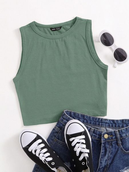 

solid crop tank y11s#, White