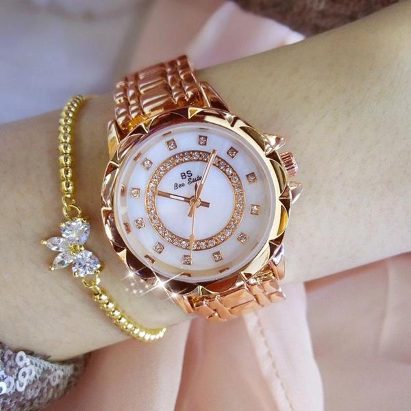 

wristwatches relogio feminino ladies diamond watches woman rose gold silver female clock quartz wristwatch, Slivery;brown