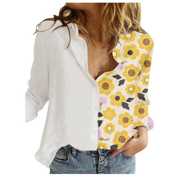 

women ladies cute cat cartoon flower print shirt stitching long-sleeve loose blouse summer streetwear shirt#g30 women's swimwear, White;black