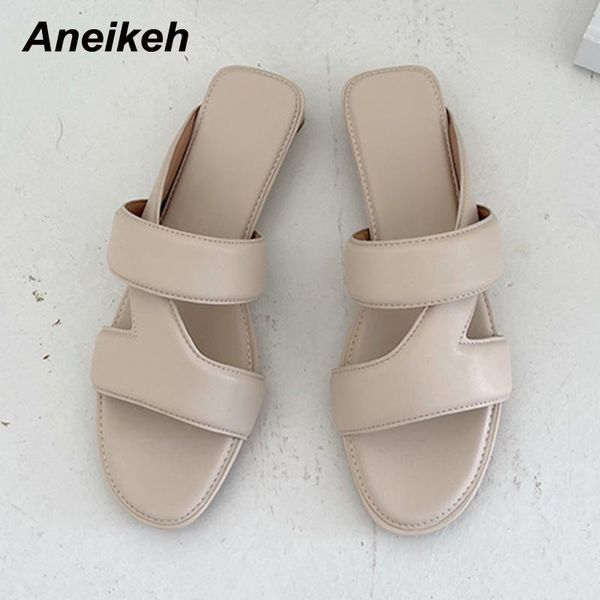 

aneikeh 2021 summer fashion ladies shoes women's flat with slippers leisure pu rome solid outside concise apricot size 35-39, Black