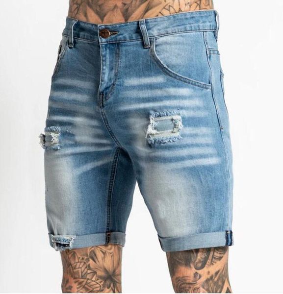

men's jeans men stretch short fashion casual slim fit elastic denim shorts male hole out, Blue