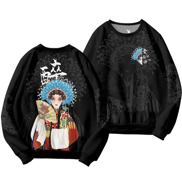 

men's hoodies & sweatshirts peking opera printed spring autumn couple women men casual harajuku loose pullovers o-neck oversized 6xl, Black