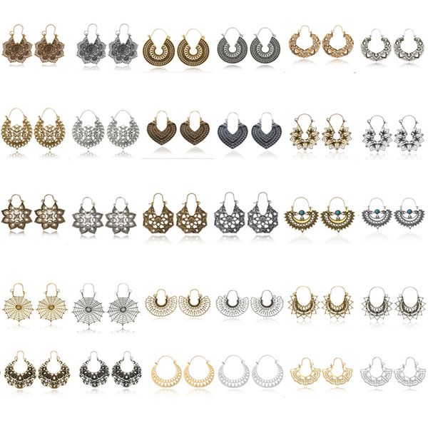 Mix Stile Vintage Antik Silber Baumeln Schnitzerei Tropfen Ohrringe für Frauen Ethnische Legierung Piercing Ohrring Schmuck