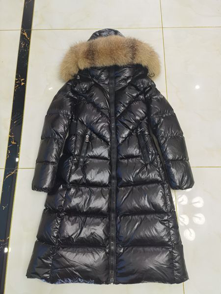 

luxury france women's down designer brand long over-the-knee slim-fit large fur collar, thick fashion, cold protection and warmth, Black