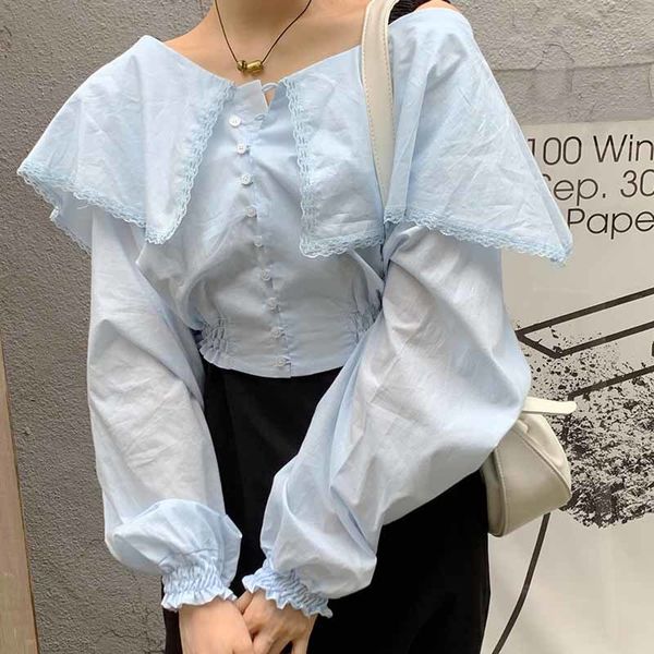 

autumn color product garnishing short bow marine style shirt kawaii doll collar buttons long clothin, White