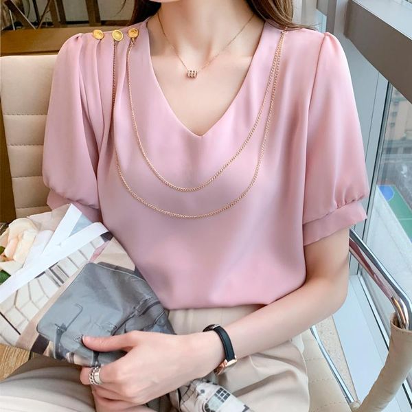 

women's blouses & shirts 2021 summer fashion v-neck foreign style short-sleeved shirt sweet design, White