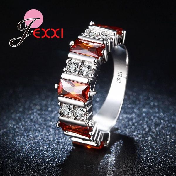 

cluster rings fashion jewelry red austrian crystal 925 sterling silver engagement wedding finger for woman, Golden;silver