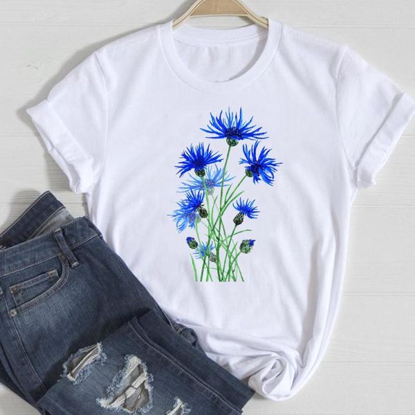 

women's t-shirt women watercolor floral 2021 travel ladies fashion cartoon summer graphic t lady print tee female tshirts clothes, White