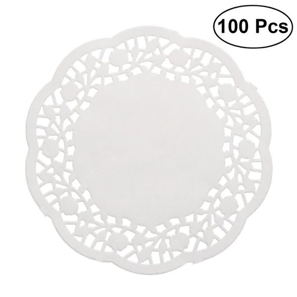 

mats & pads 100pcs disposable oil-absorbing white lace paper doilies cake box liner packaging pad 4.5" (random grain style)