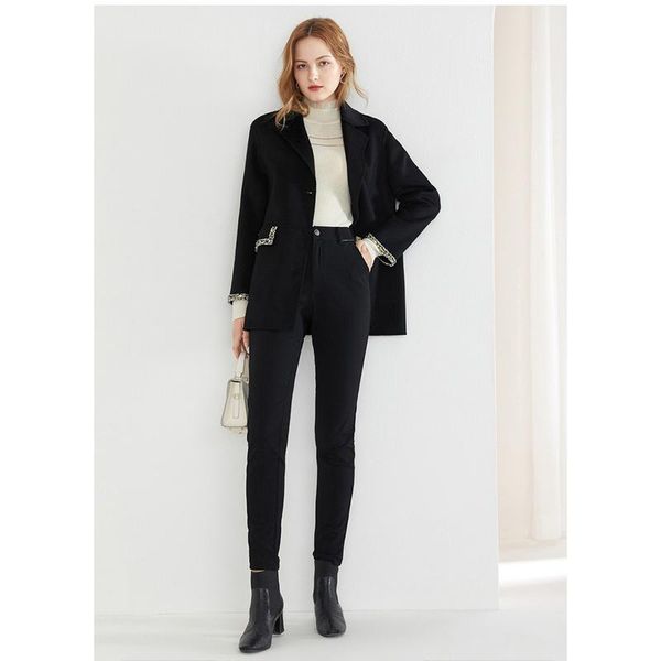 

women's wool & blends suit jacket outerwear uniform for women spring autumn winter long sleeve coat office lady solid color elegant for, Black