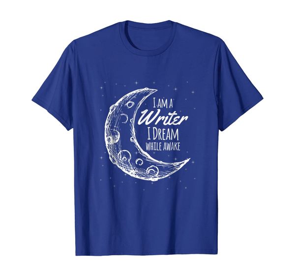 

i am a writer i dream while awake crescent moon gift t-shirt, White;black